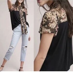 Anthropologie x Tiny Floral Blouse with bow/neck tie in size Small